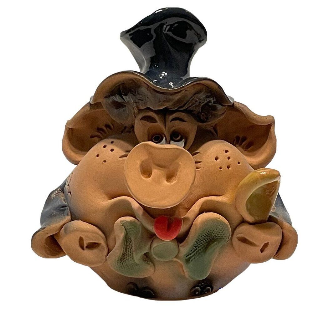 Studio Pottery Ceramic Piggy Bank Top Hat Spoon Foodie Cook Glazed Stoneware